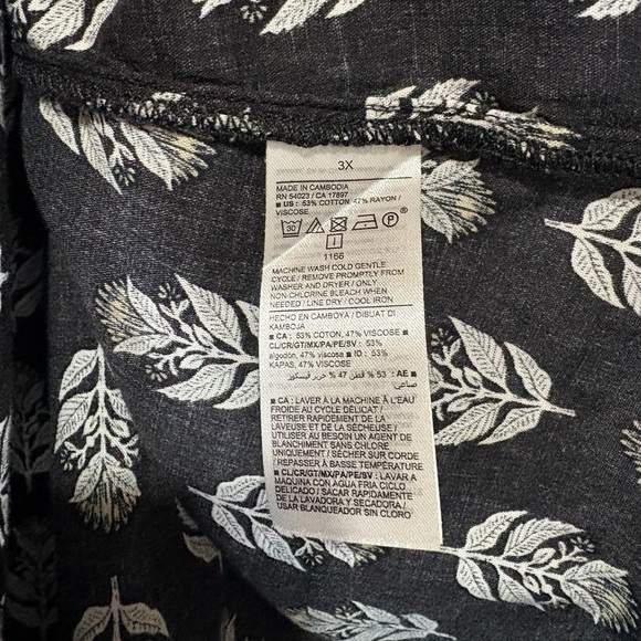 NWOT, Old Navy, Black Puff Sleeve Peasant Top, 3X, Leaf Print - Picture 7 of 8